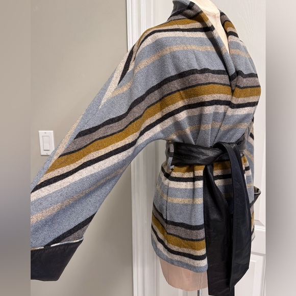 SMYTHE Wool Striped Leather Belted Jacket - Picture 12 of 16